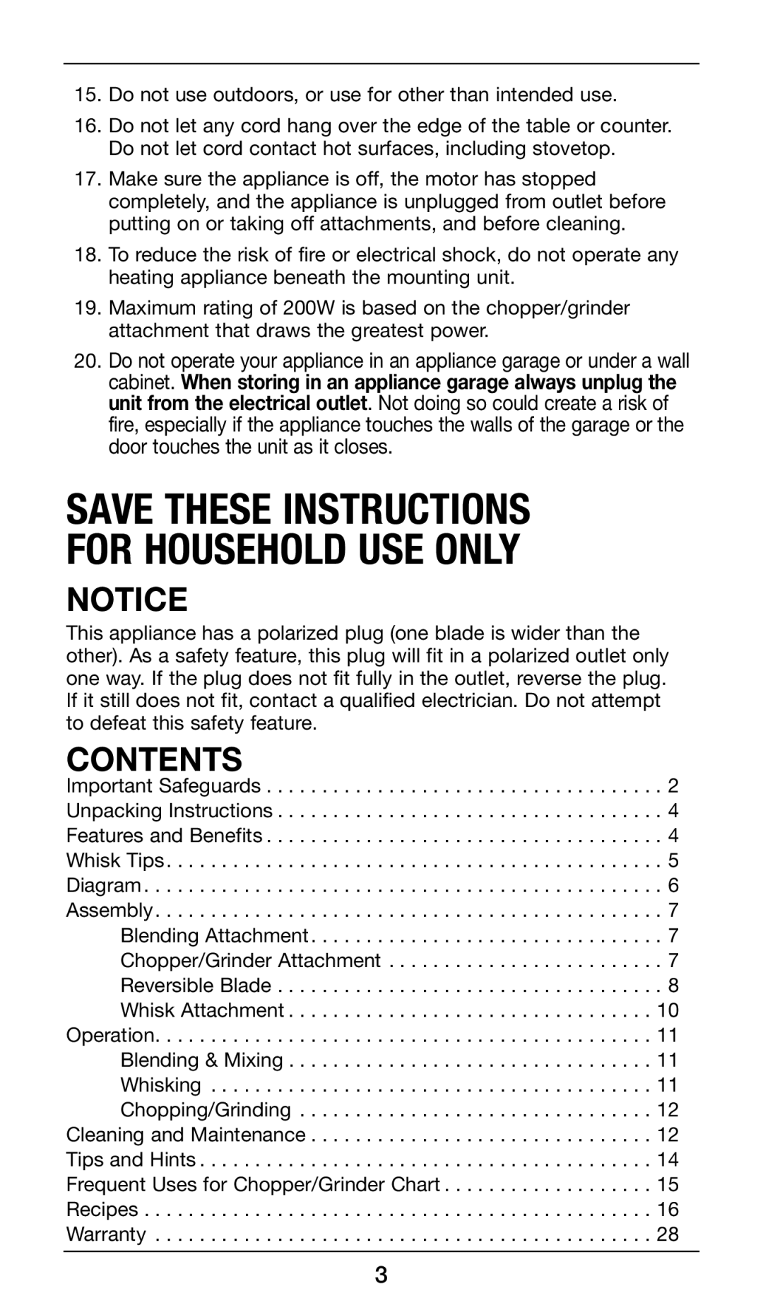 Cuisinart CSB-77 manual For Household USE only 