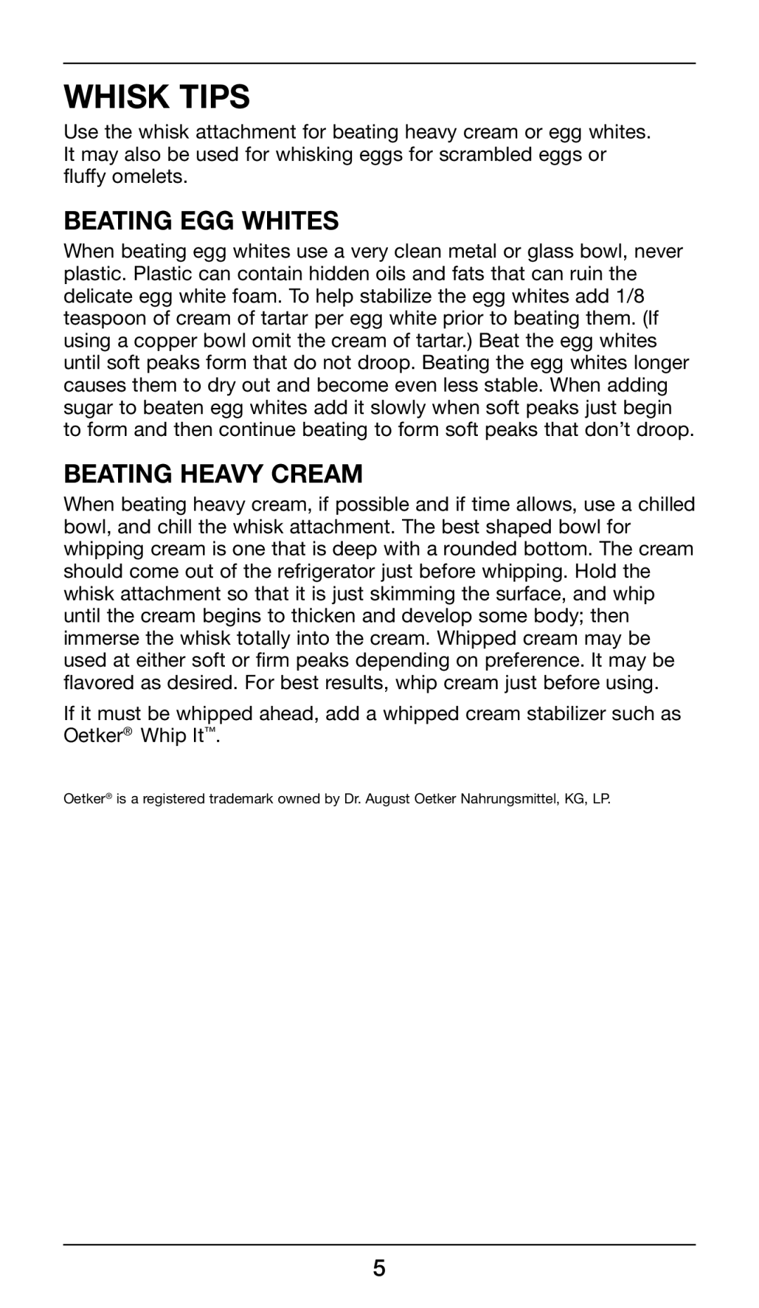 Cuisinart CSB-77 manual WhiSK Tips, Beating Egg Whites, Beating Heavy Cream 