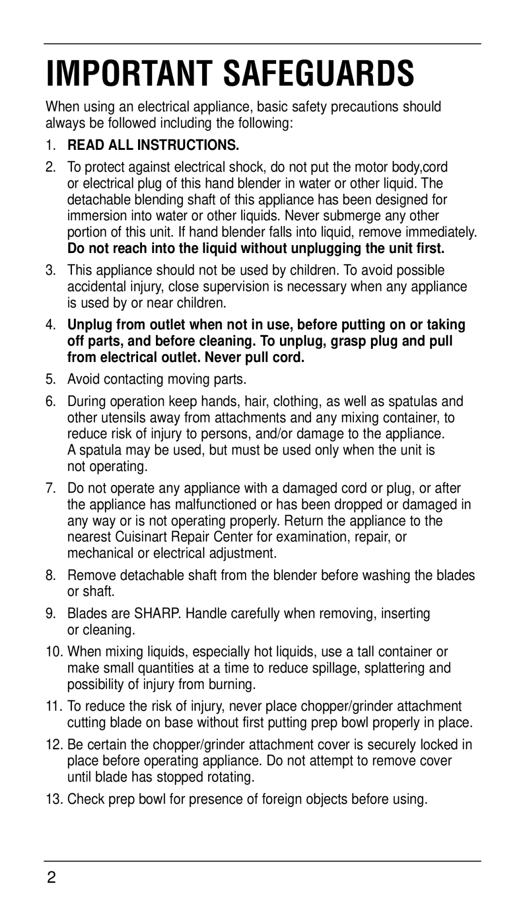 Cuisinart CSB-77 manual Important Safeguards, Avoid contacting moving parts 