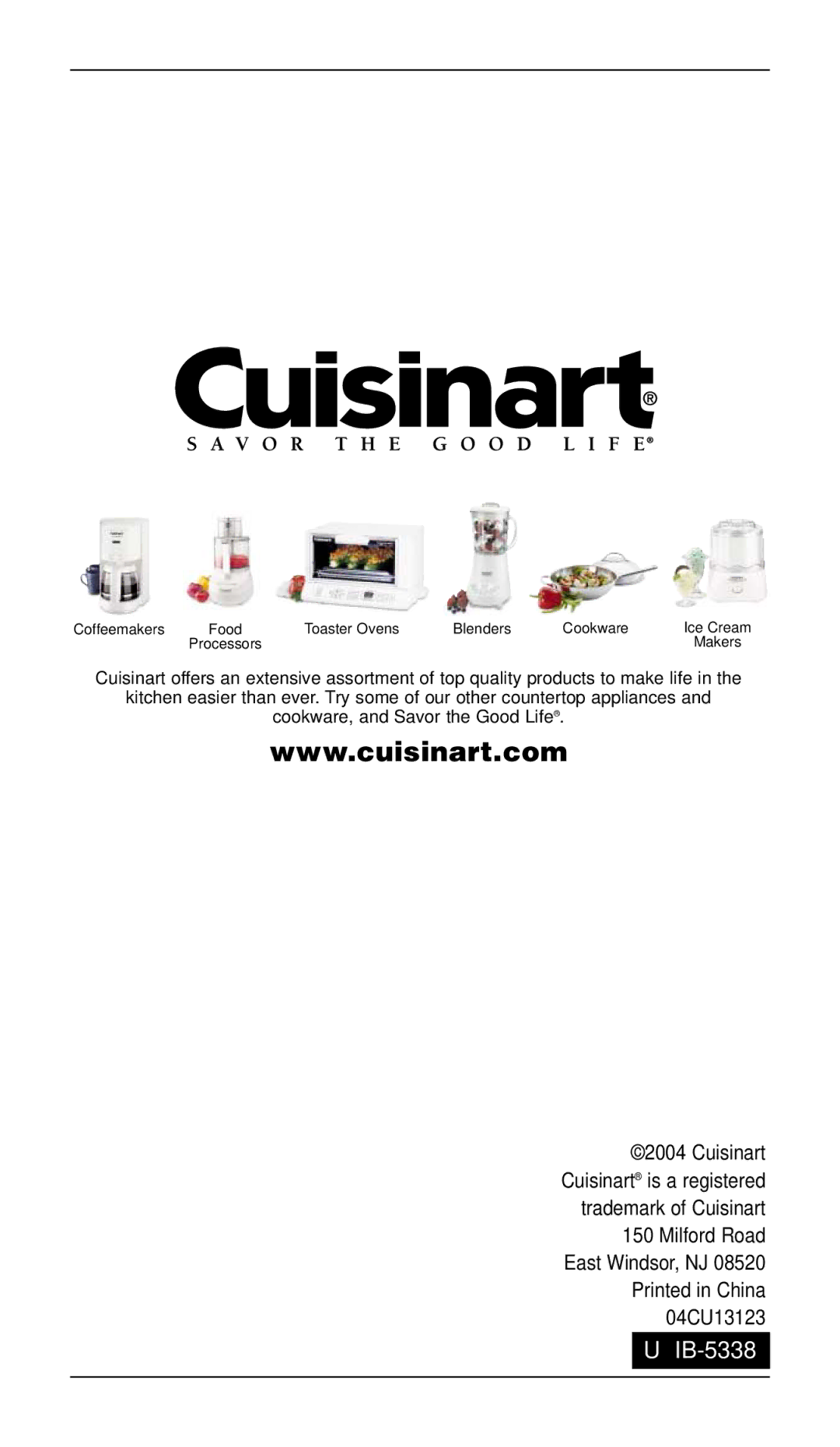 Cuisinart CSB-77 manual IB-5338 