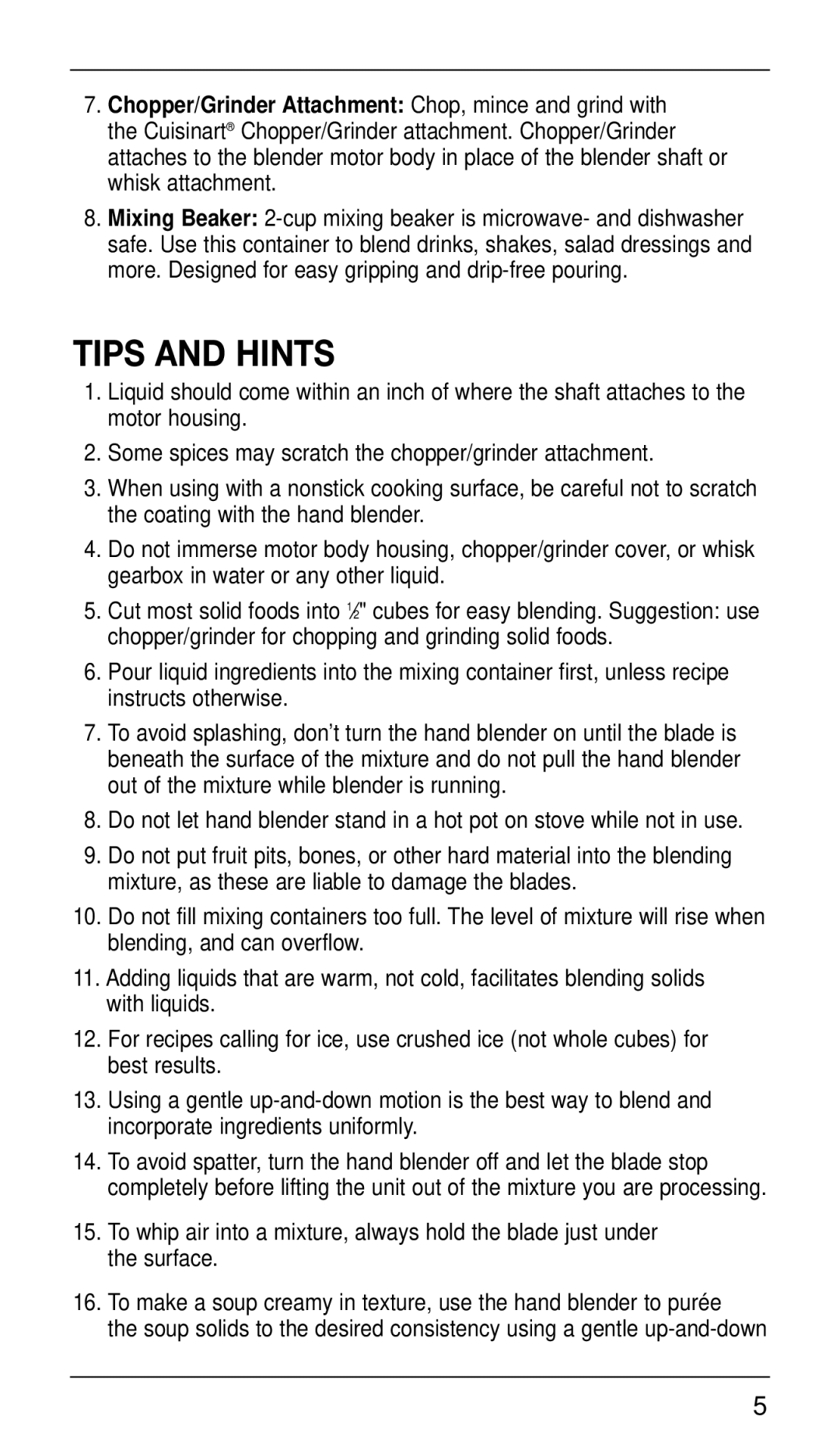 Cuisinart CSB-77 manual Tips and Hints 