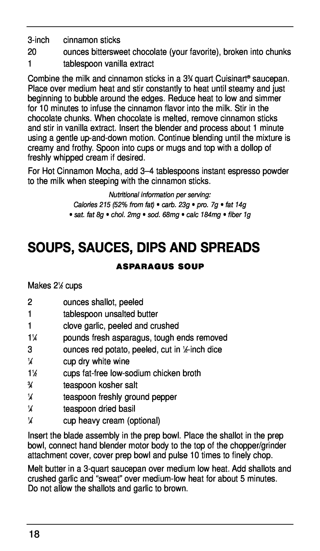 Cuisinart CSB-77 manual Soups, Sauces, Dips And Spreads 