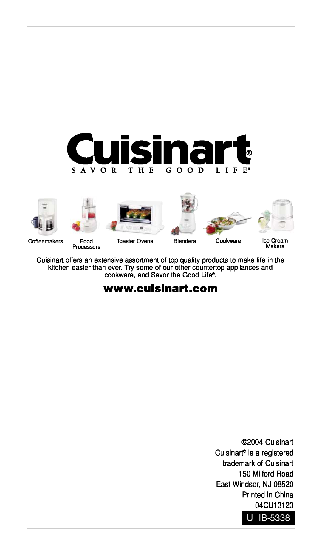 Cuisinart CSB-77 manual U IB-5338 