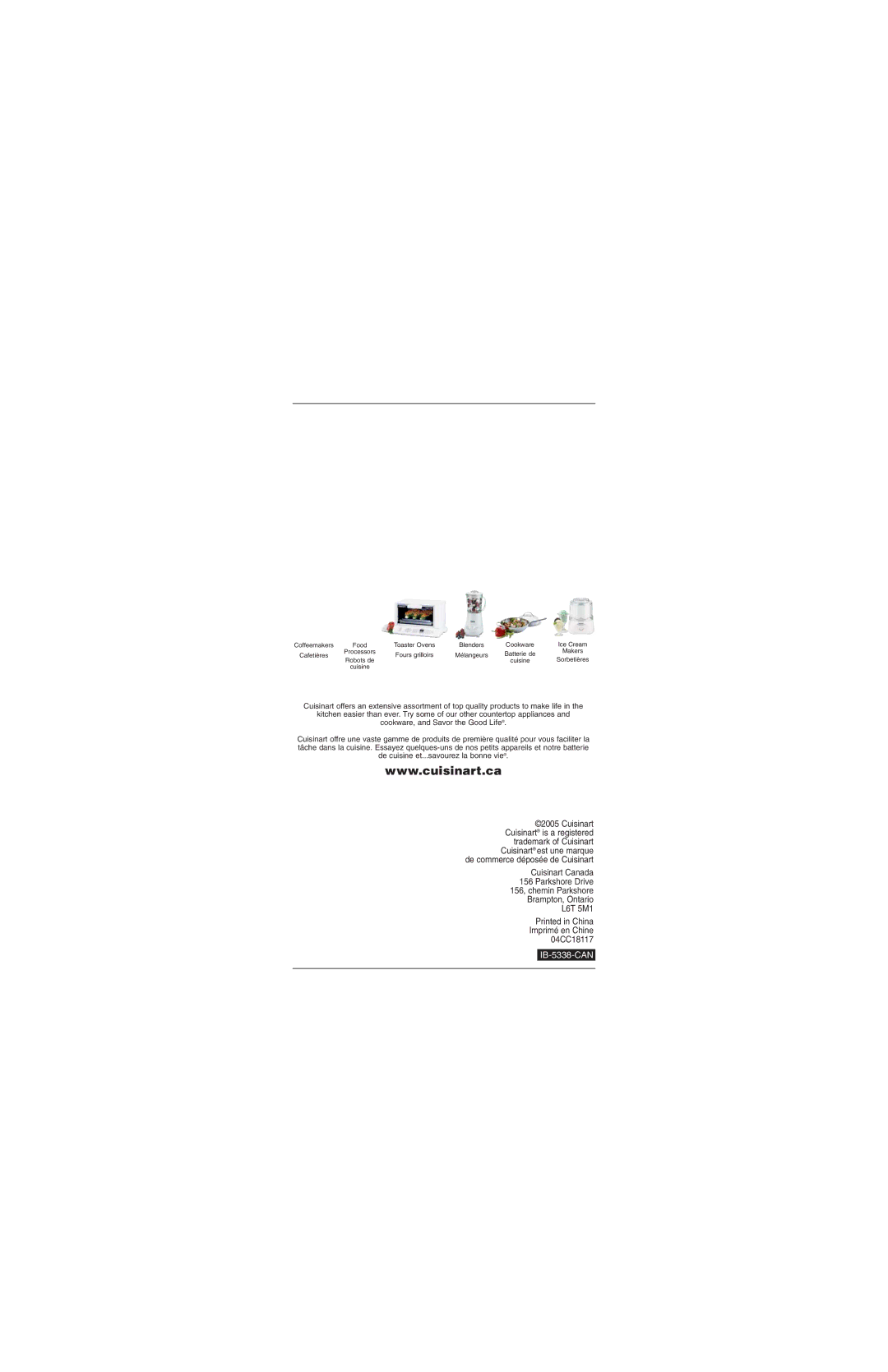 Cuisinart CSB-77C manual IB-5338-CAN 