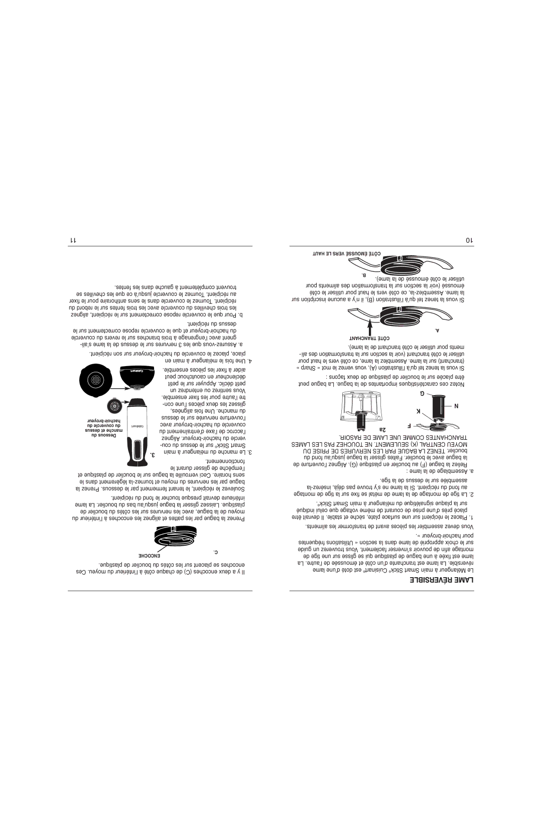 Cuisinart CSB-77C manual Réversible Lame, Récipient du dessus, Fonctionnement, Lame la de émoussé côté le utiliser 