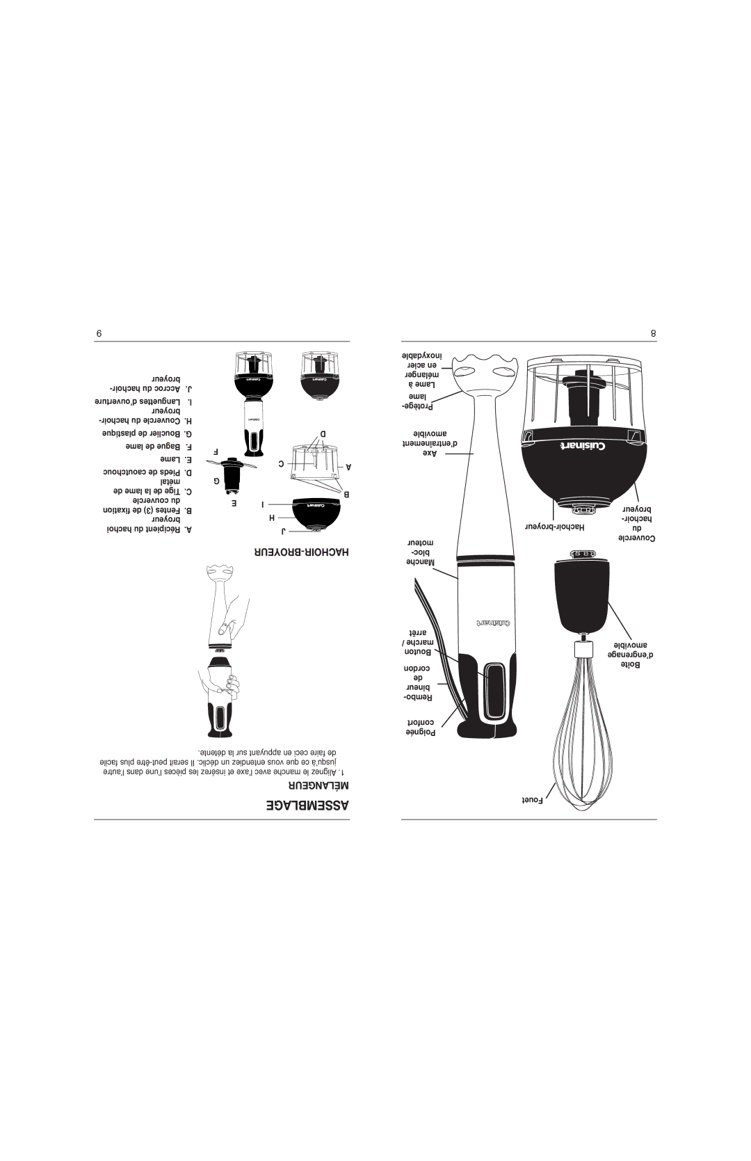 Cuisinart CSB-77C manual Assemblage, Mélangeur 