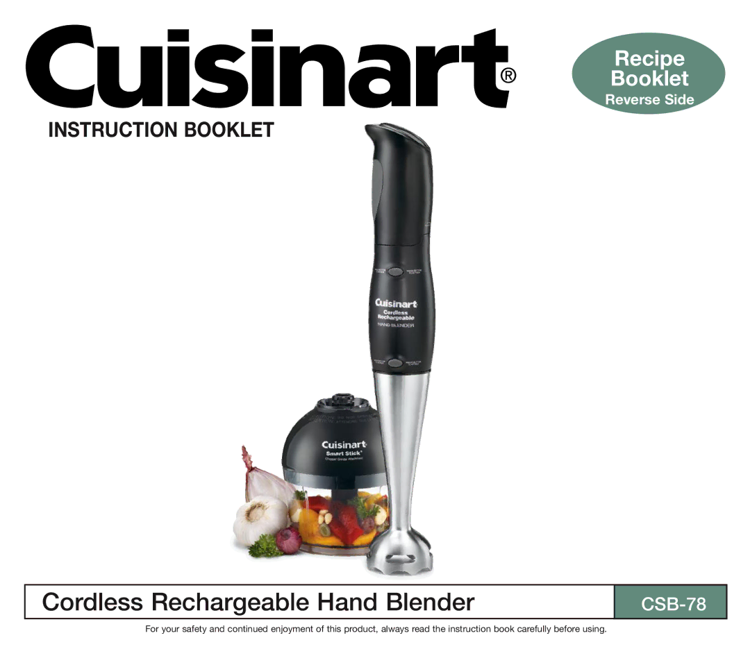 Cuisinart CSB-78 manual Cordless Rechargeable Hand Blender 