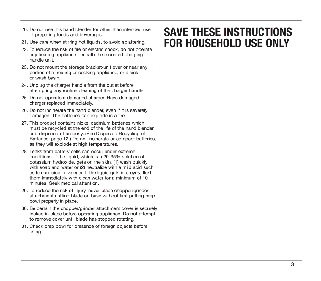 Cuisinart CSB-78 manual Save These Instructions for Household USE only 