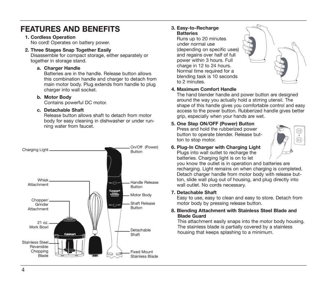 Cuisinart CSB-78 manual Features and Benefits 