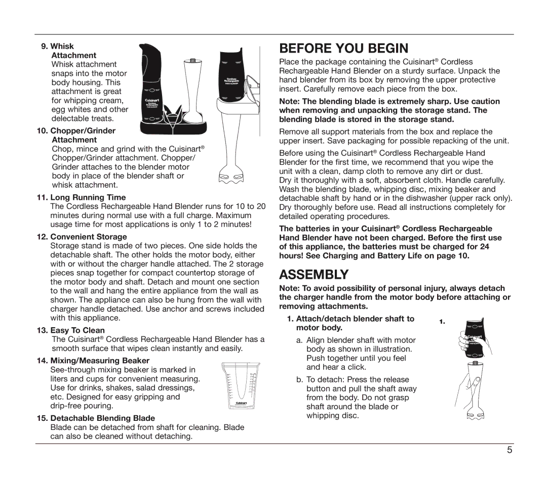 Cuisinart CSB-78 manual Before YOU Begin, Assembly 