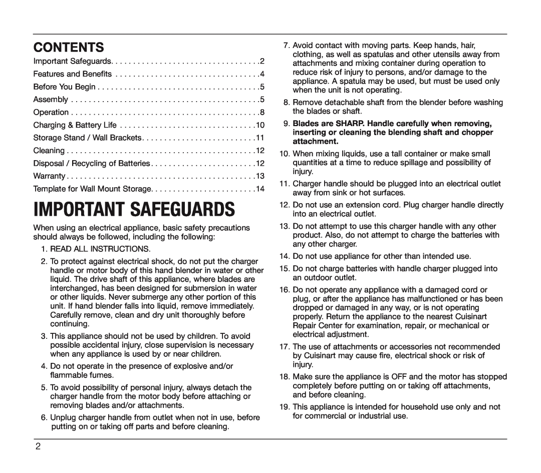 Cuisinart CSB-78 manual Contents, Important Safeguards 