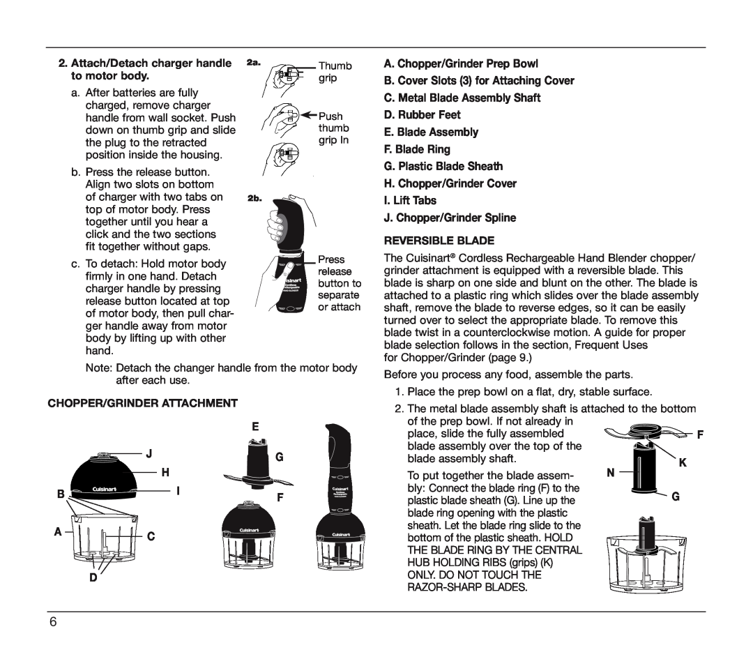 Cuisinart CSB-78 manual E Jg H B If A C D, A. Chopper/Grinder Prep Bowl B. Cover Slots 3 for Attaching Cover 