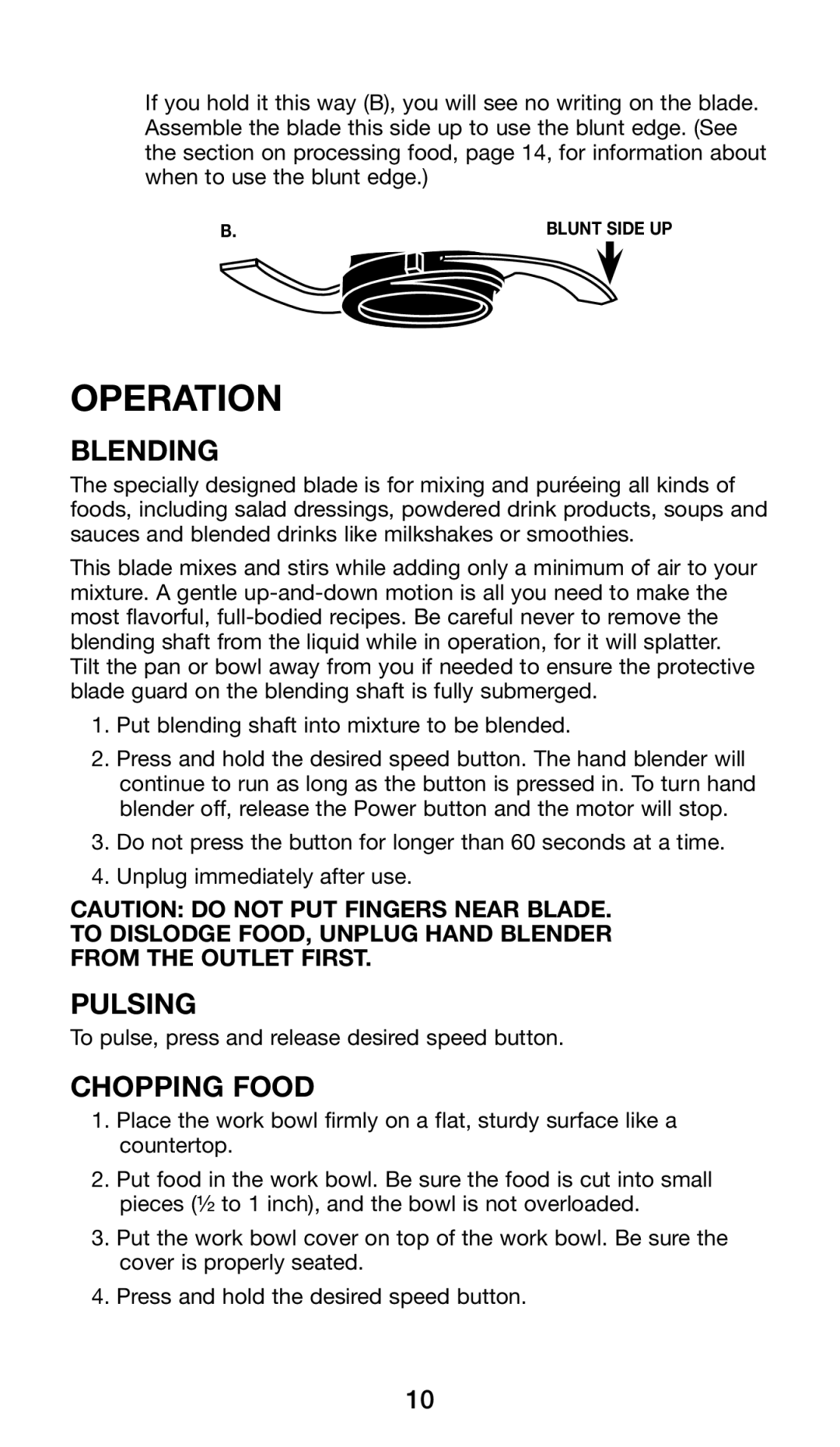 Cuisinart CSB-79 manual Operation, Blending, Chopping Food 