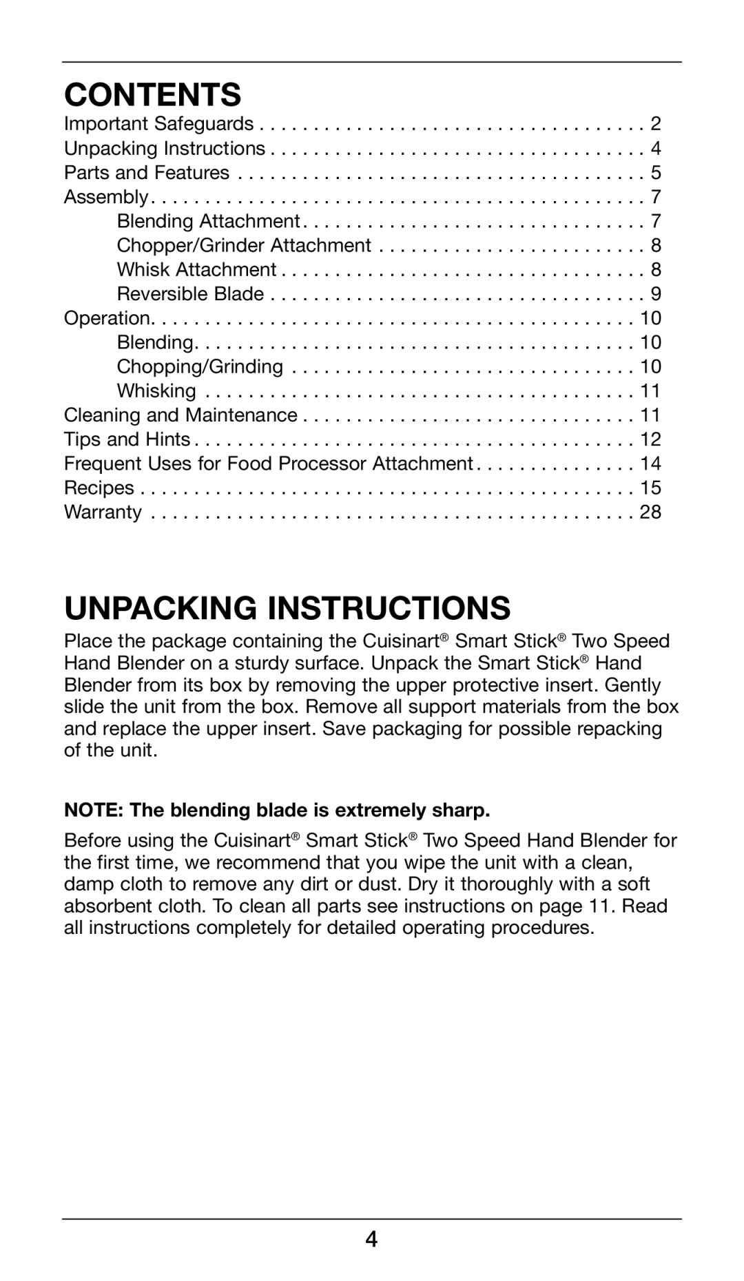 Cuisinart CSB-79 manual Contents 