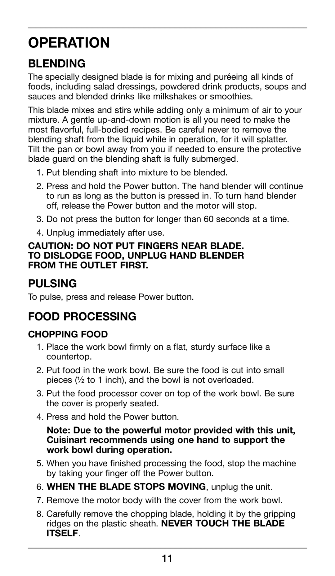 Cuisinart CSB-80 manual Operation, Blending 