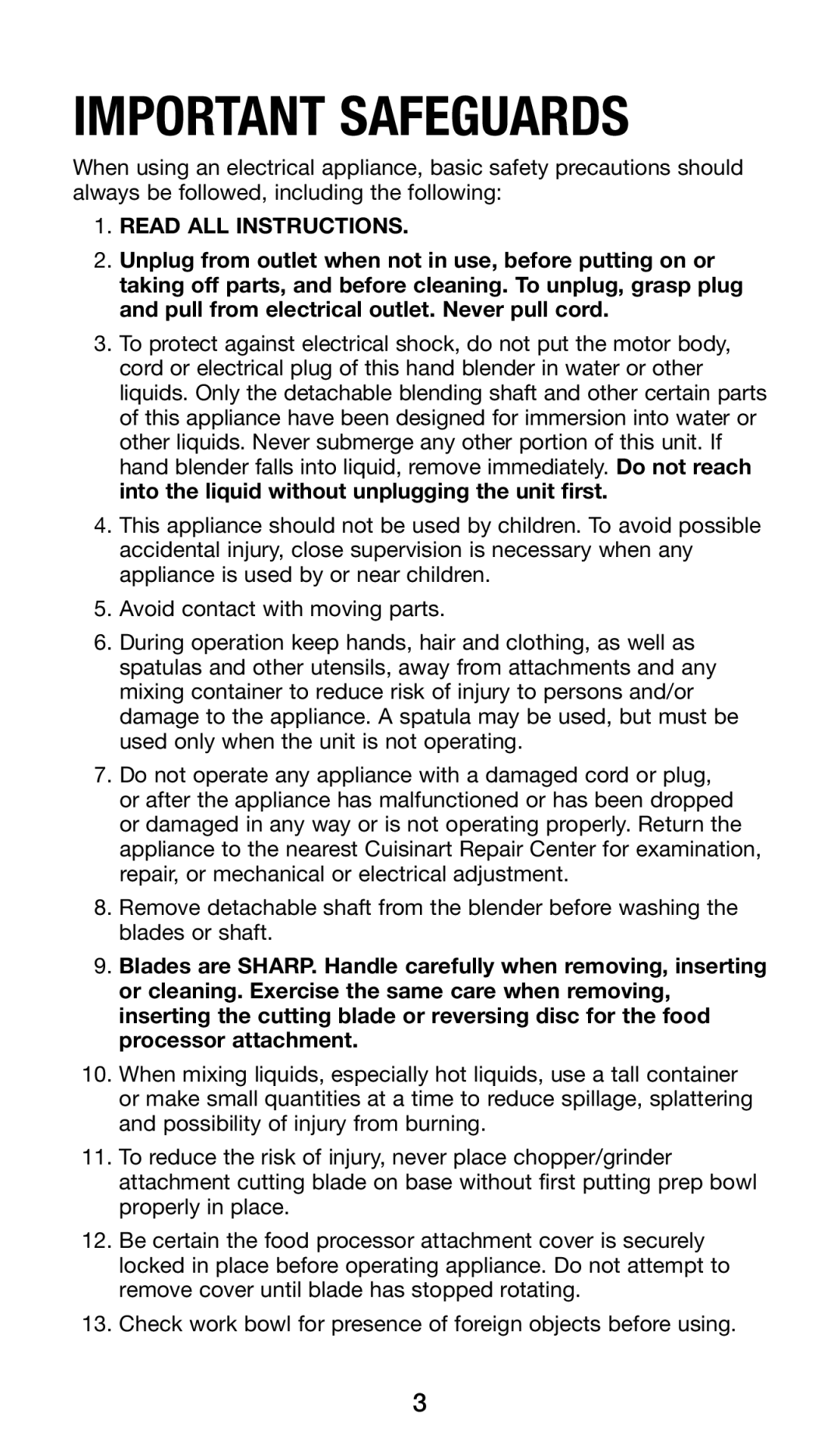 Cuisinart CSB-80 manual Important Safeguards 