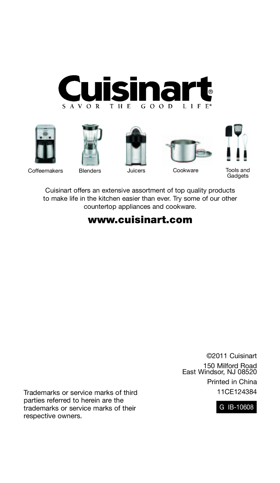 Cuisinart CSB-80 manual IB-10608 