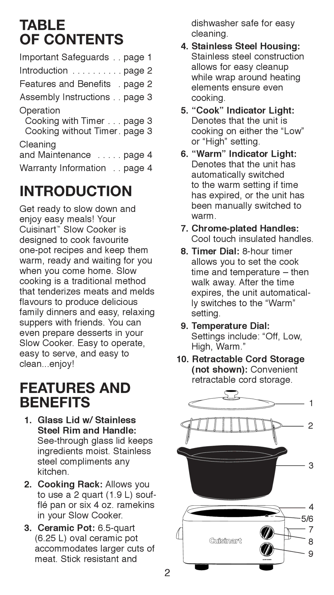 Cuisinart CSC-650C manual Contents, Introduction, Features and Benefits 