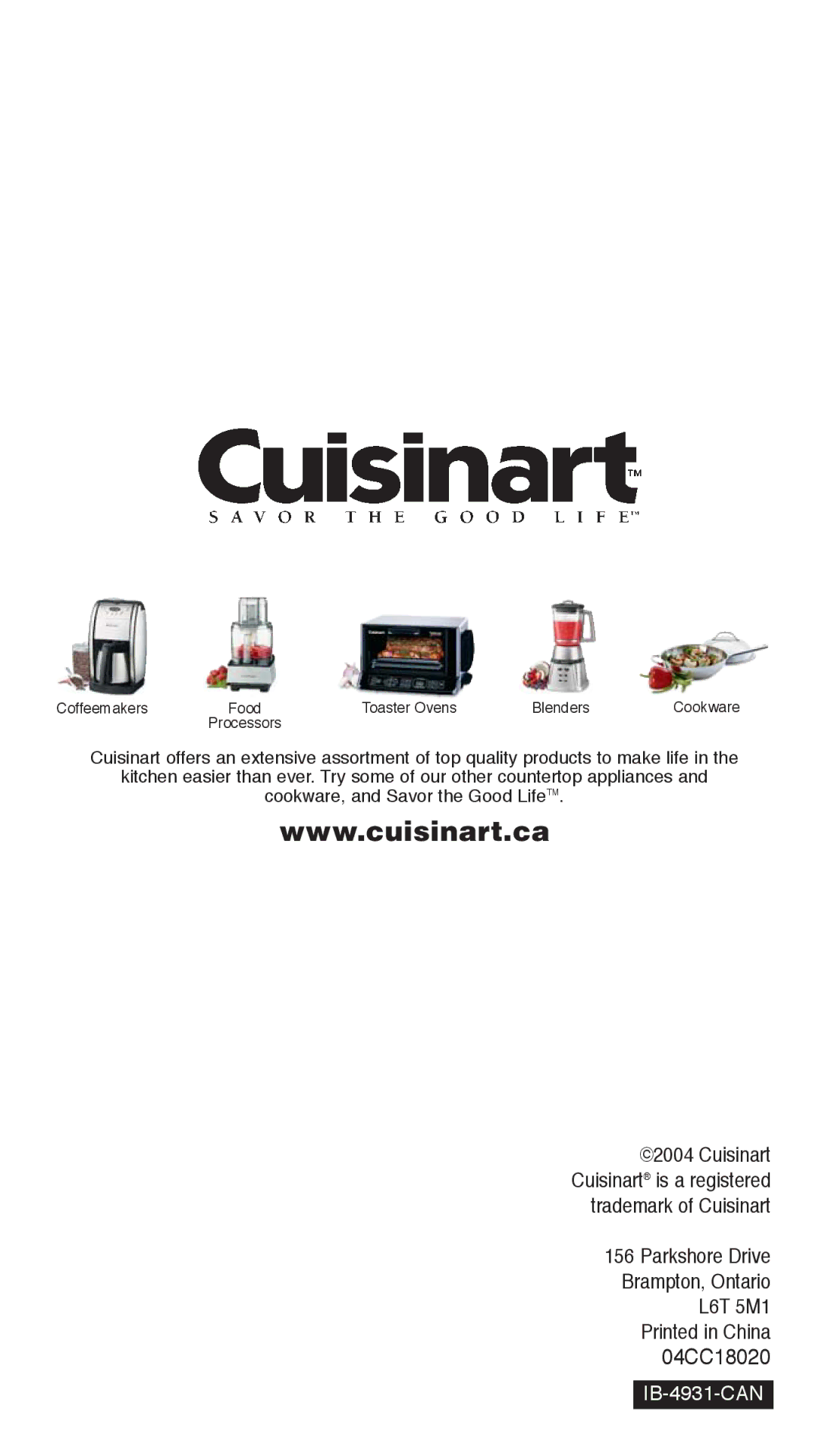 Cuisinart CSC-650C manual 04CC18020 