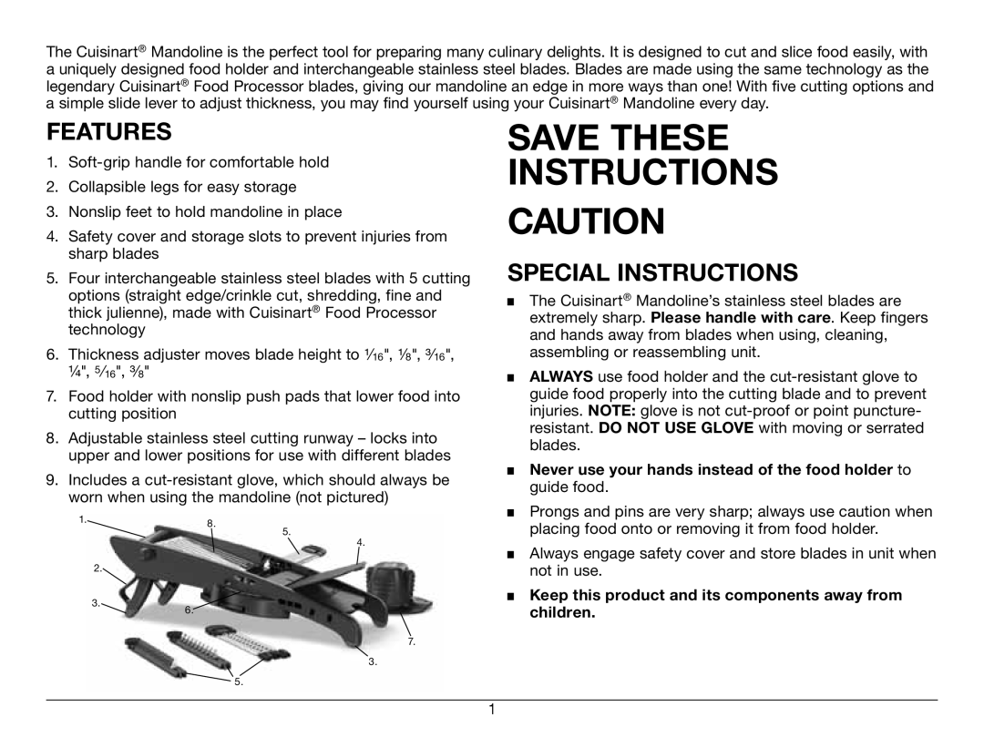 Cuisinart CTG-00-MAN manual Features, Special Instructions 