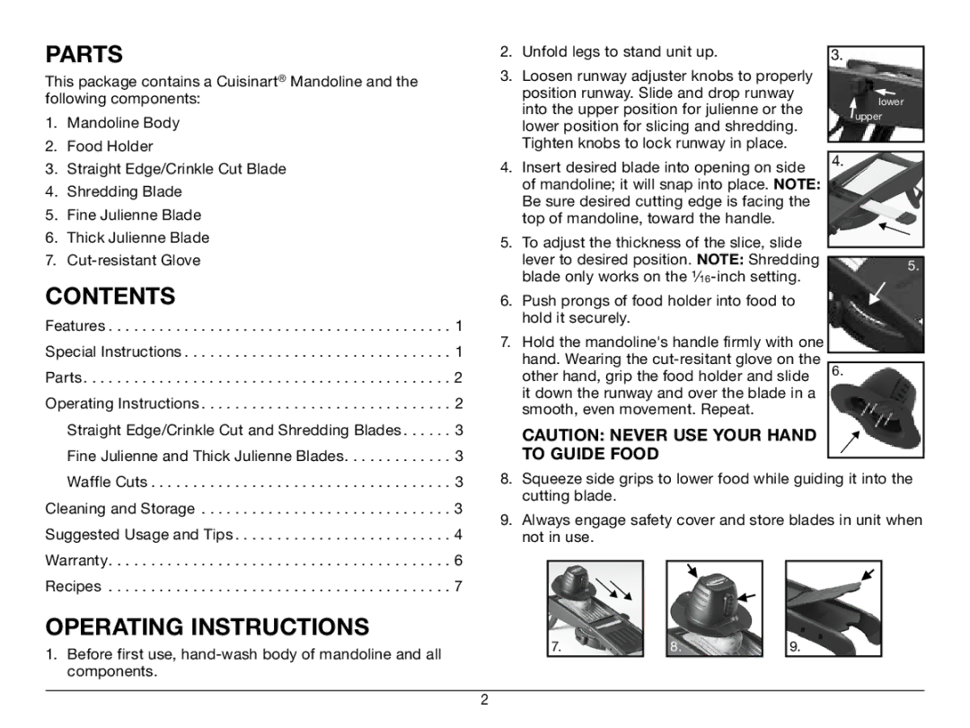 Cuisinart CTG-00-MAN manual Parts, Contents, Operating Instructions 