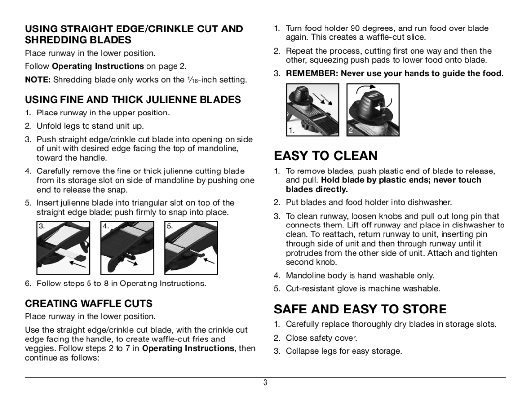 Cuisinart CTG-00-MAN manual Easy to Clean, Safe and Easy to Store 