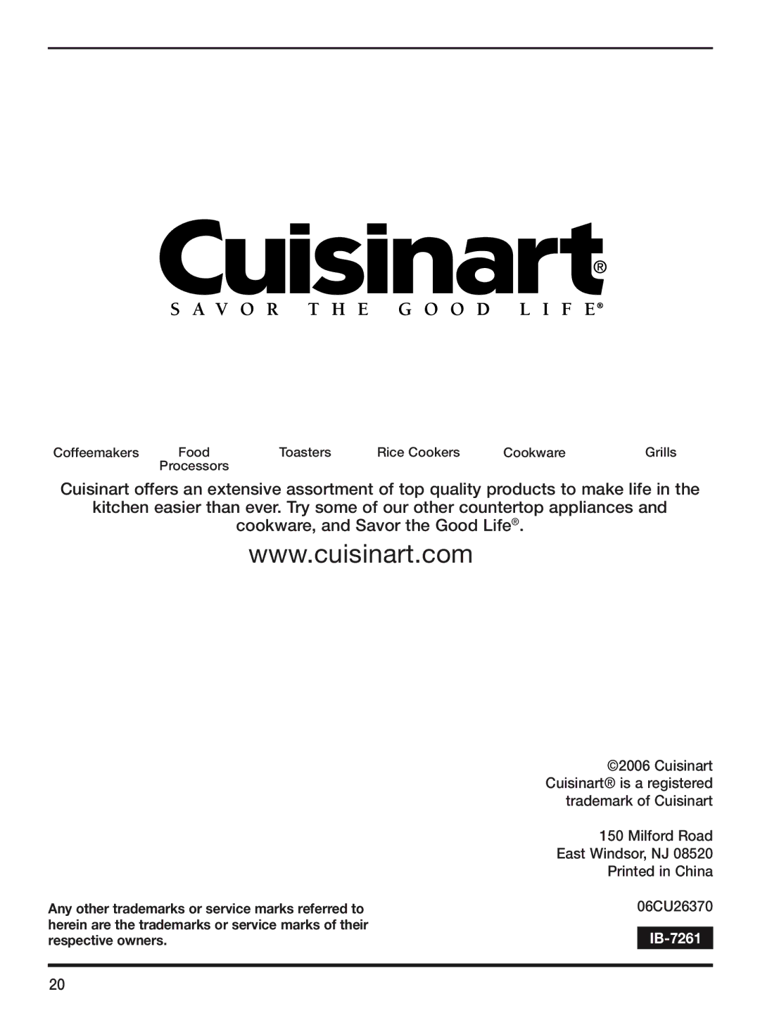 Cuisinart CUI EM-100 manual IB-7261 