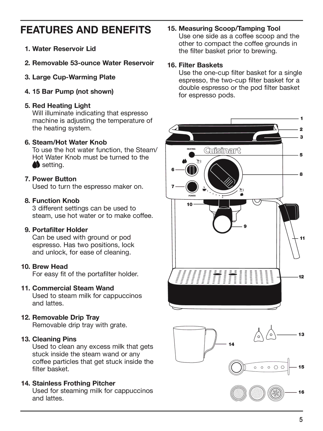 Cuisinart CUI EM-100 manual Features and Benefits 