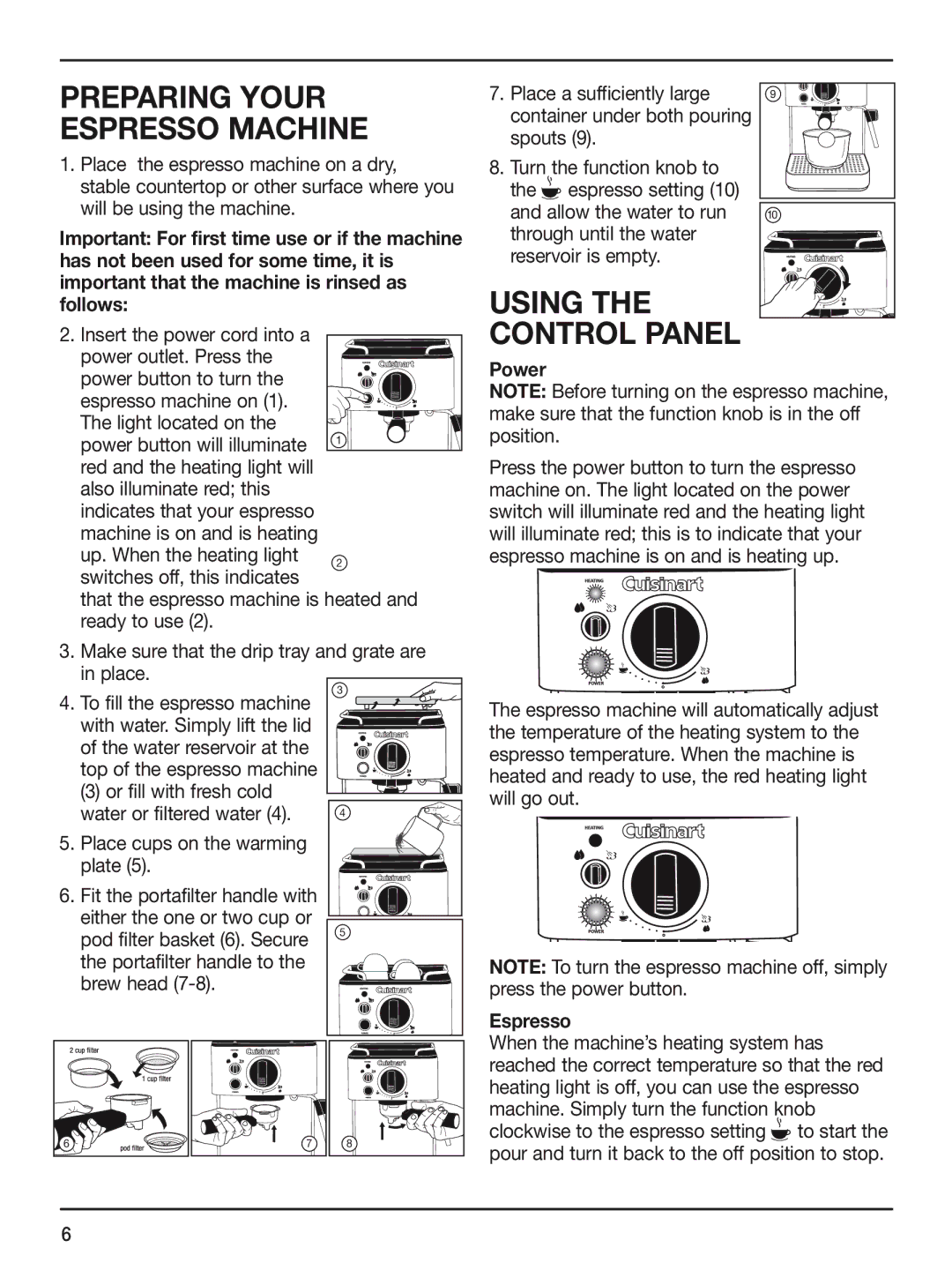 Cuisinart CUI EM-100 manual Power, Espresso 