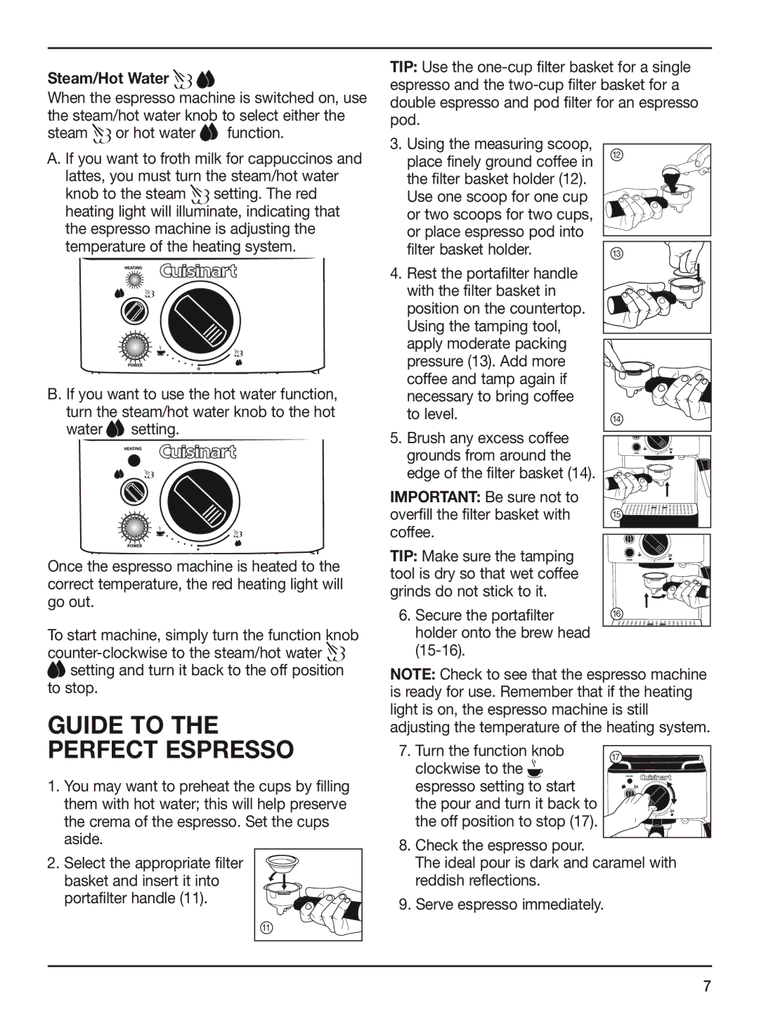 Cuisinart CUI EM-100 manual Guide to the Perfect Espresso, Steam/Hot Water 