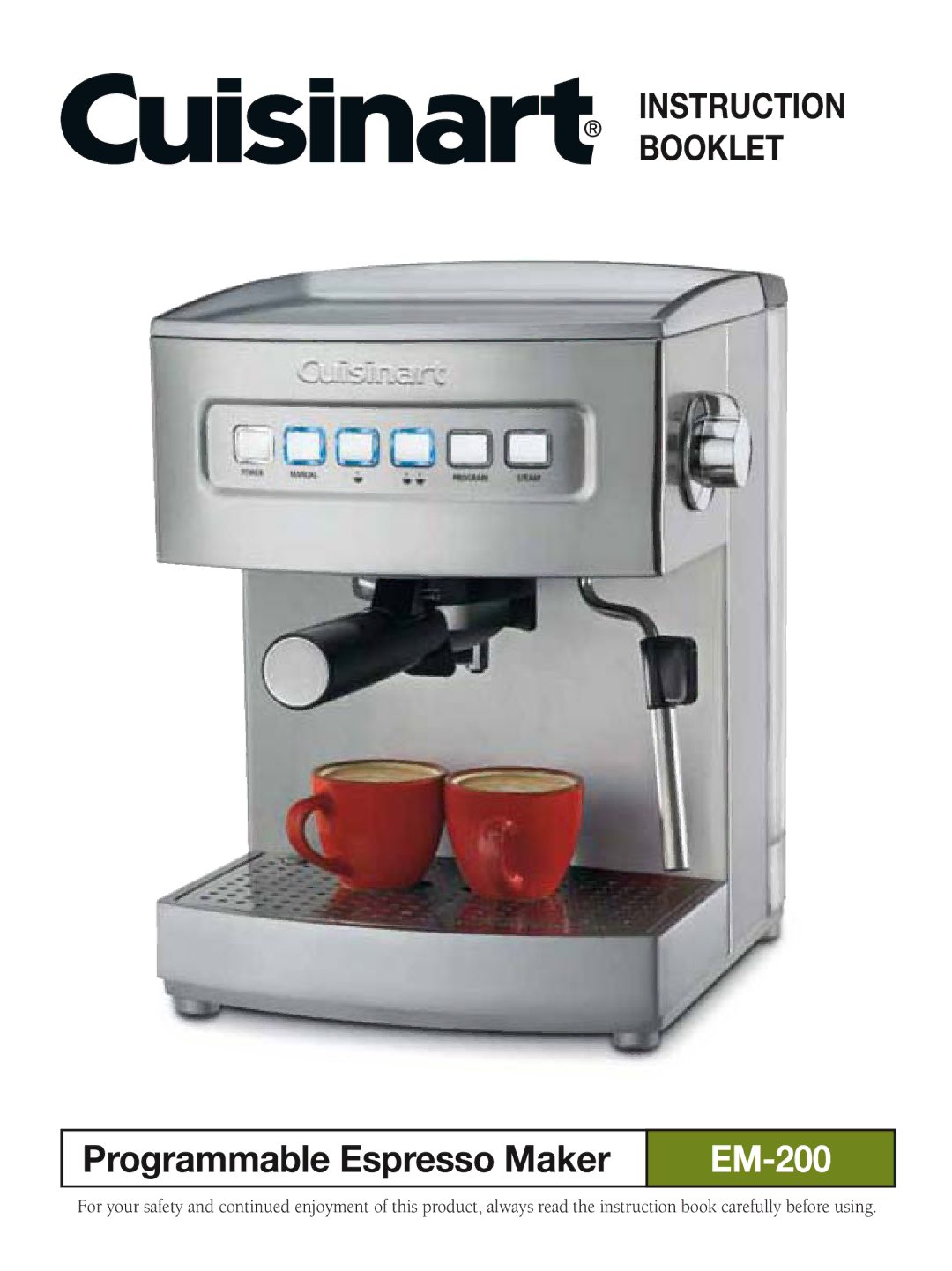 Cuisinart em-200, CUI EM-200, programmable espresso maker manual Instruction Booklet 