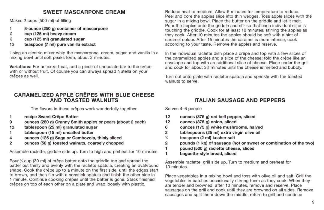 Cuisinart CR-8, Cuisinart manual Sweet Mascarpone Cream, Caramelized Apple Crêpes with Blue Cheese Toasted Walnuts 