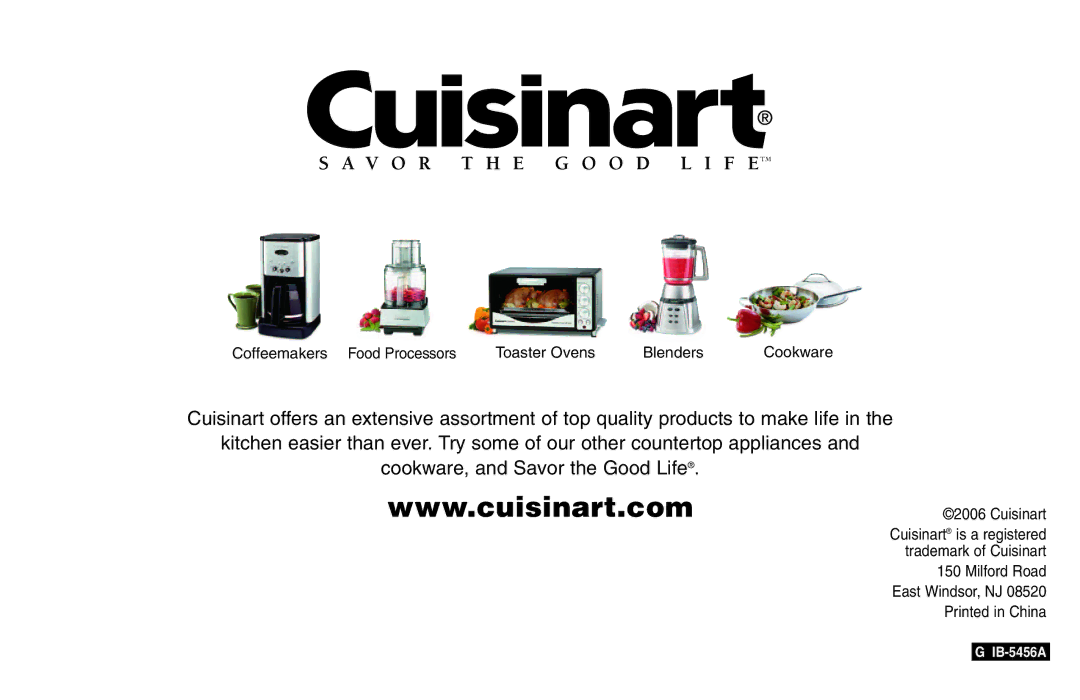 Cuisinart Cuisinart, CR-8 manual Coffeemakers Food Processors Toaster Ovens Blenders 