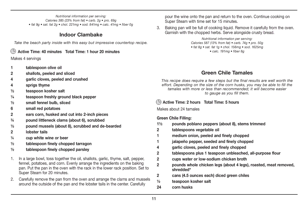 Cuisinart CSO-300 Indoor Clambake, Green Chile Tamales, Active Time 2 hours Total Time 5 hours, Makes about 24 tamales 