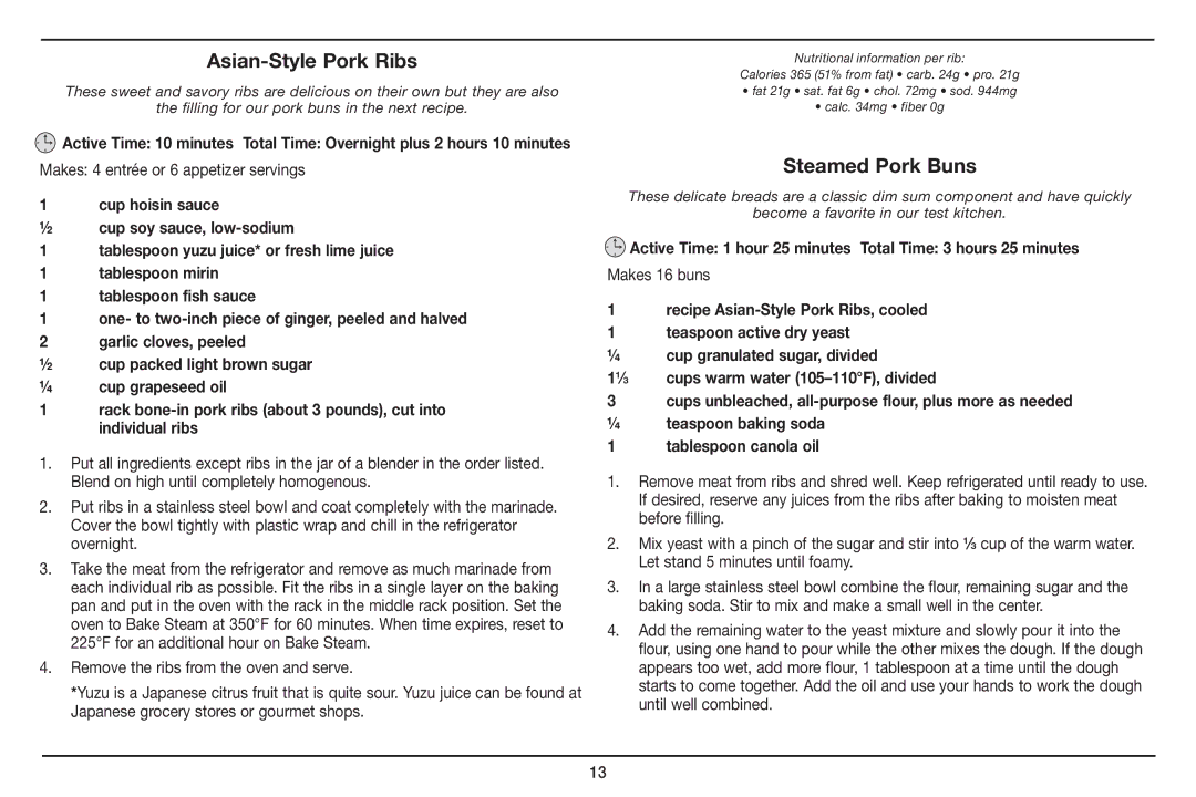 Cuisinart CSO-300, Cuisinart manual Steamed Pork Buns, Makes 4 entrée or 6 appetizer servings, Makes 16 buns 