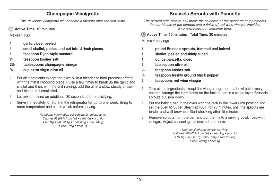 Cuisinart CSO-300, Cuisinart manual Champagne Vinaigrette, Makes 1 cup, Active Time 10 minutes Total Time 30 minutes 