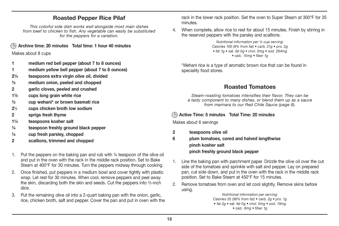 Cuisinart Cuisinart, CSO-300 manual Roasted Pepper Rice Pilaf, Roasted Tomatoes, Active Time 5 minutes Total Time 20 minutes 