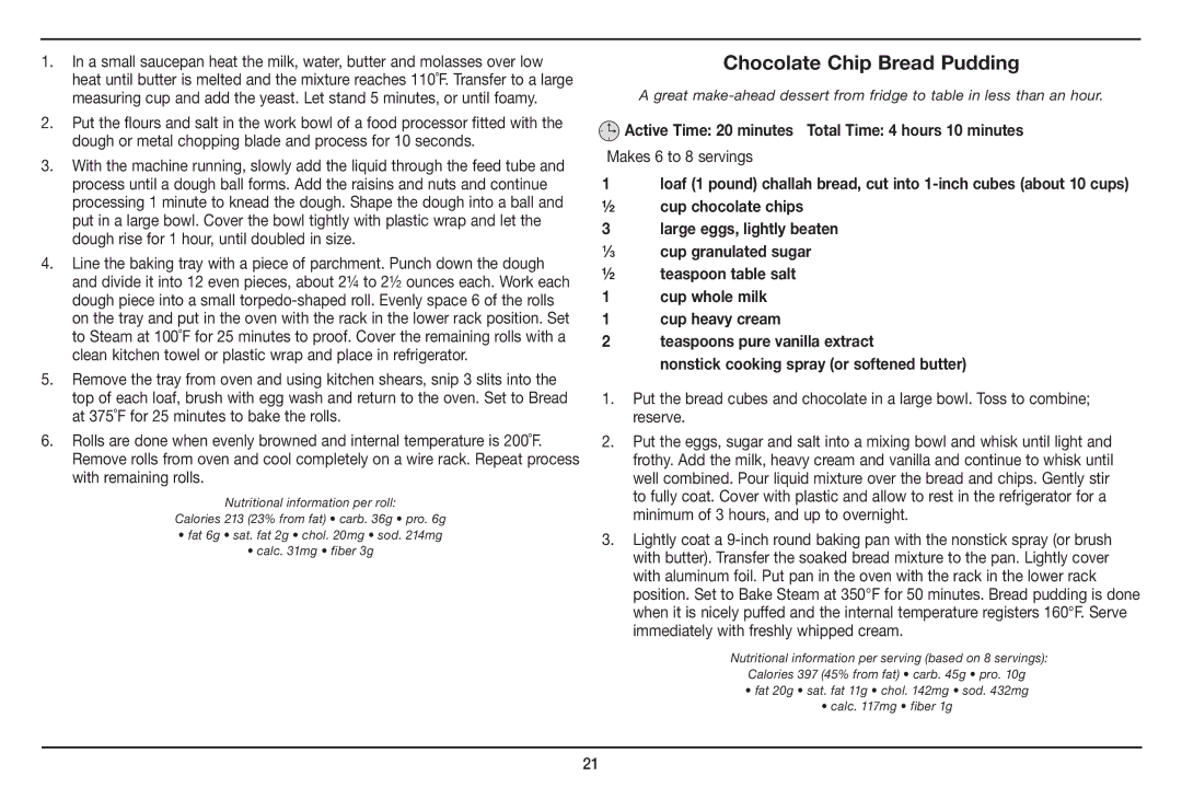 Cuisinart CSO-300, Cuisinart manual Chocolate Chip Bread Pudding 