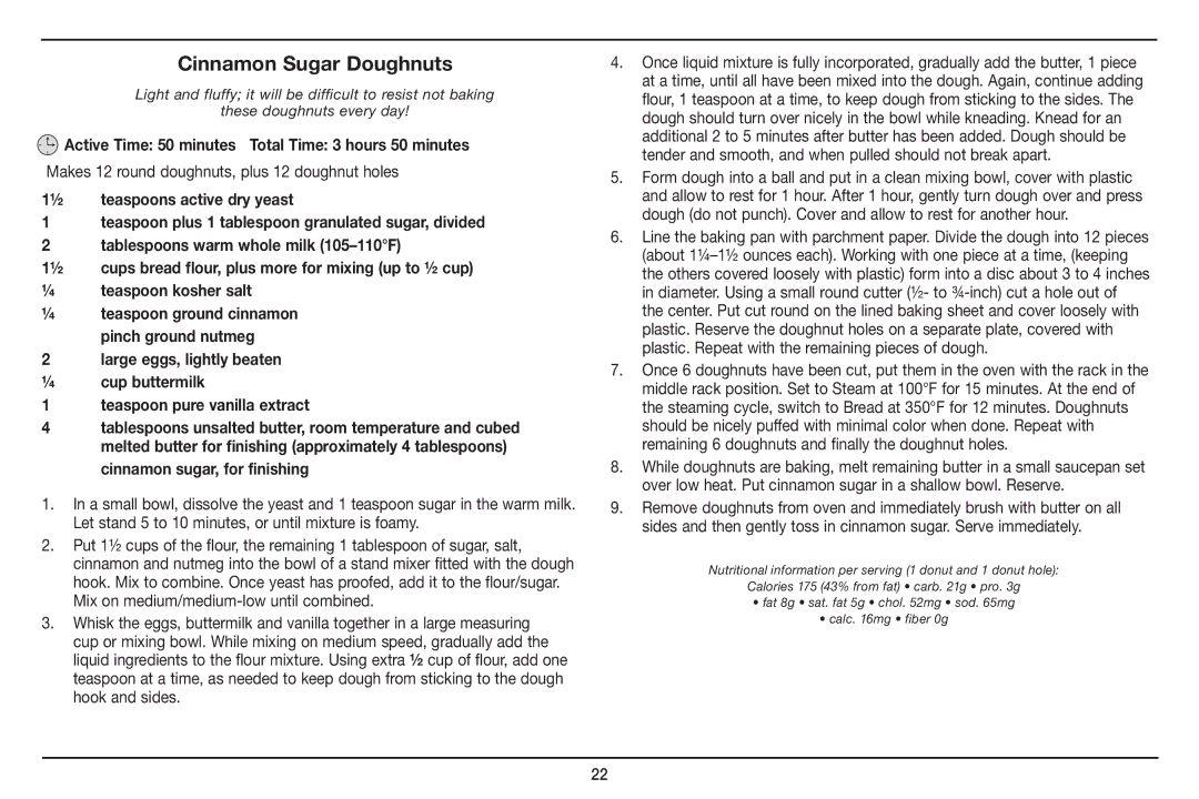 Cuisinart Cuisinart, CSO-300 manual Cinnamon Sugar Doughnuts, Active Time 50 minutes Total Time 3 hours 50 minutes 