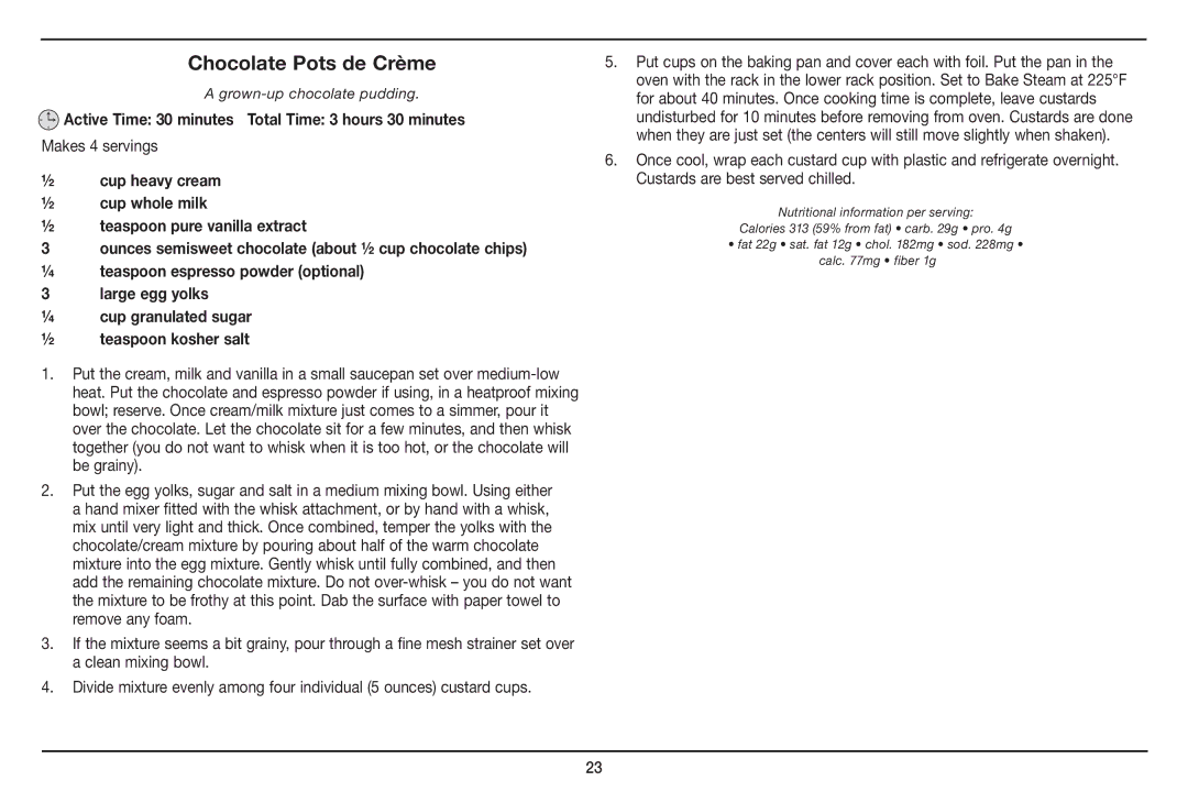 Cuisinart CSO-300, Cuisinart manual Chocolate Pots de Crème 