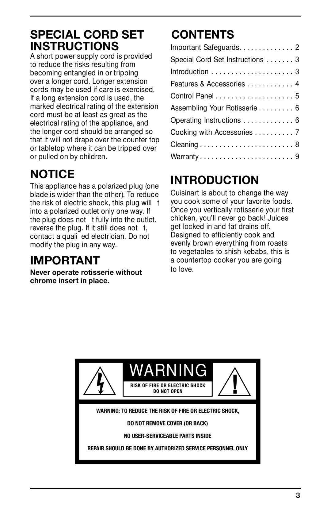 Cuisinart IB-8463A, CVR-1000 manual Contents, Introduction 