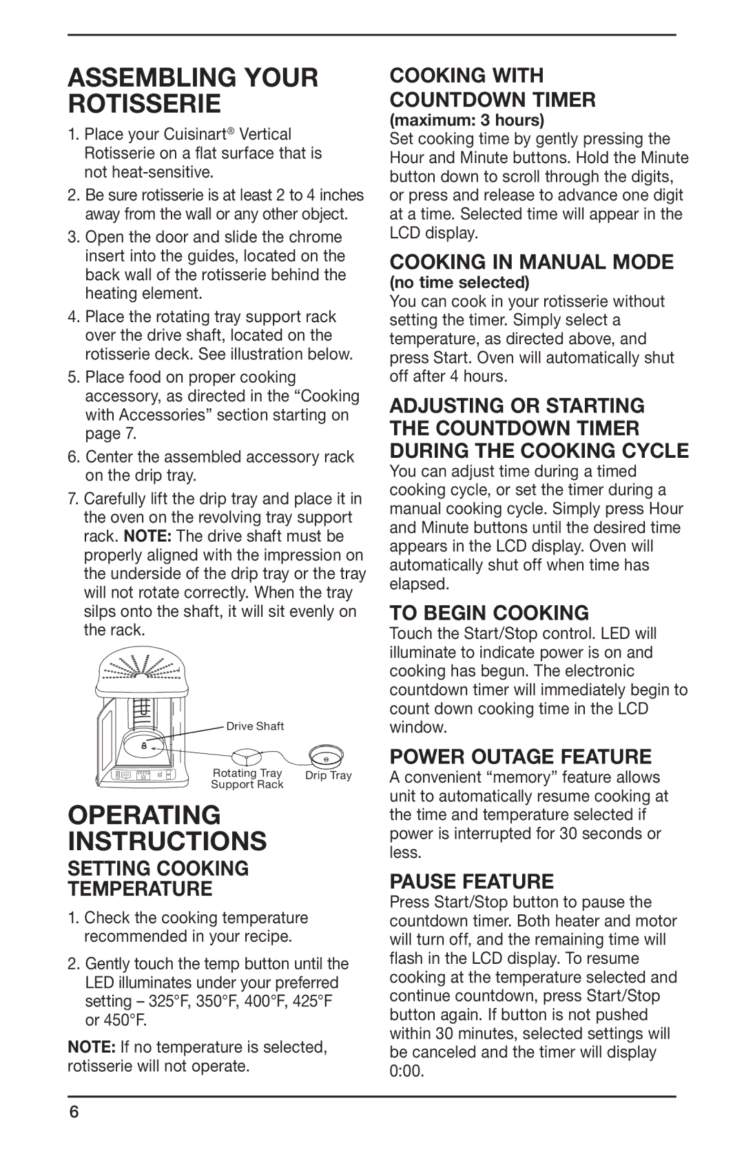 Cuisinart CVR-1000, IB-8463A manual Assembling your rotisserie, Operating instructions, Maximum 3 hours, No time selected 