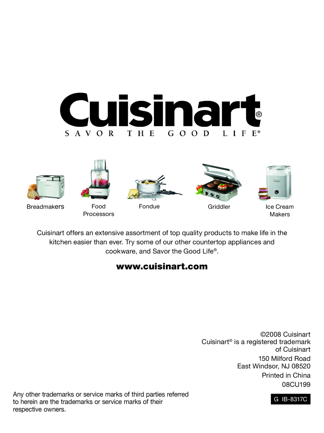 Cuisinart CWC-1600 manual IB-8317C 