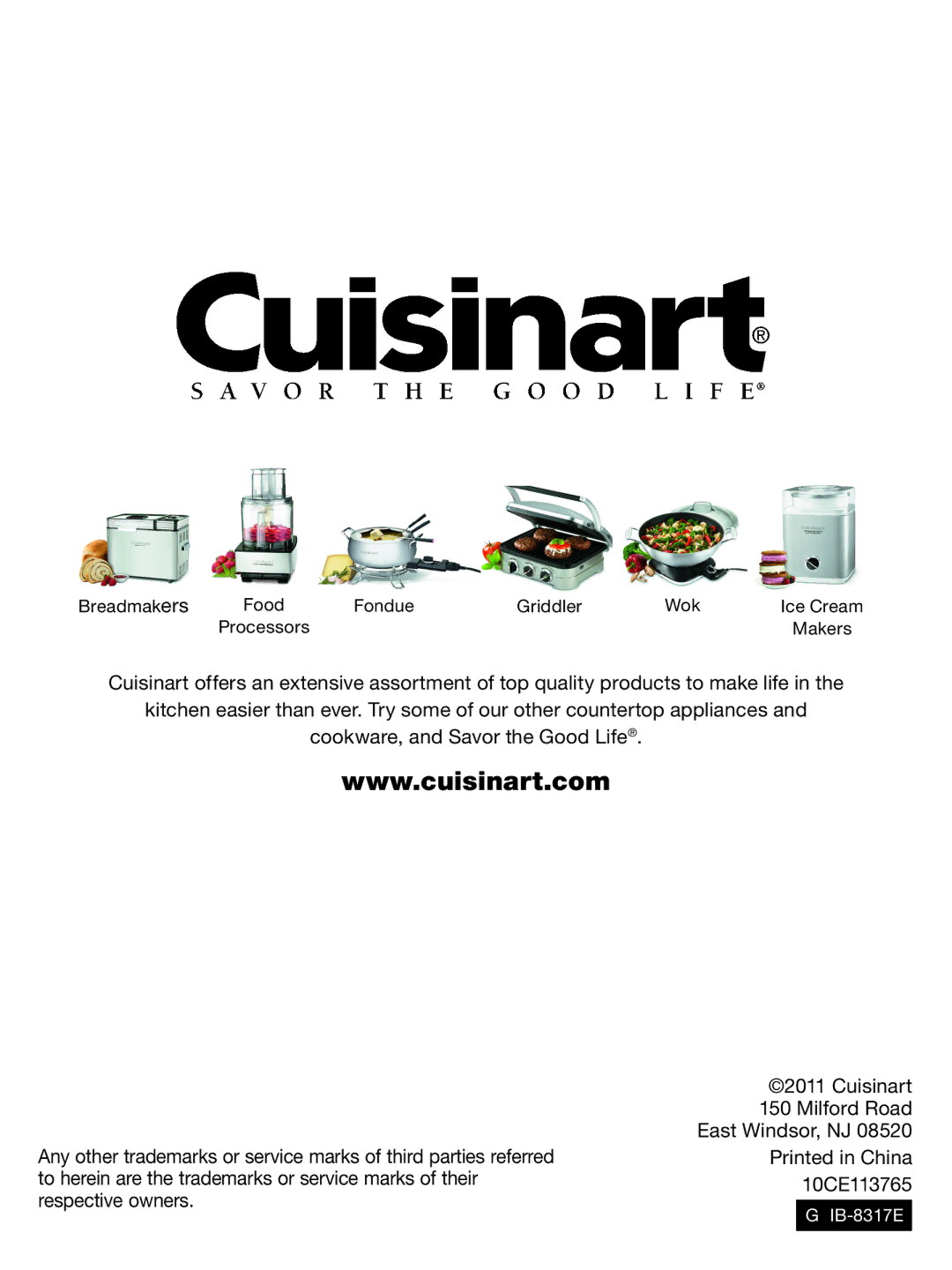 Cuisinart CWC-1600 manual IB-8317E 