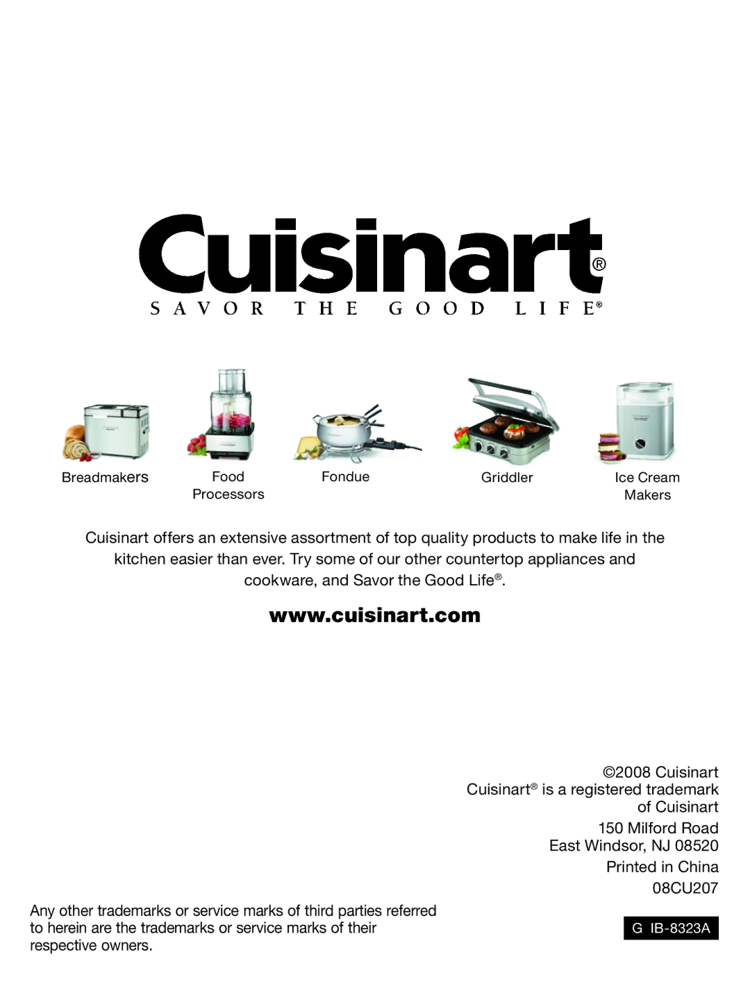 Cuisinart CWC-800 manual Breadmak ers Food Fondue Griddler Ice Cream 