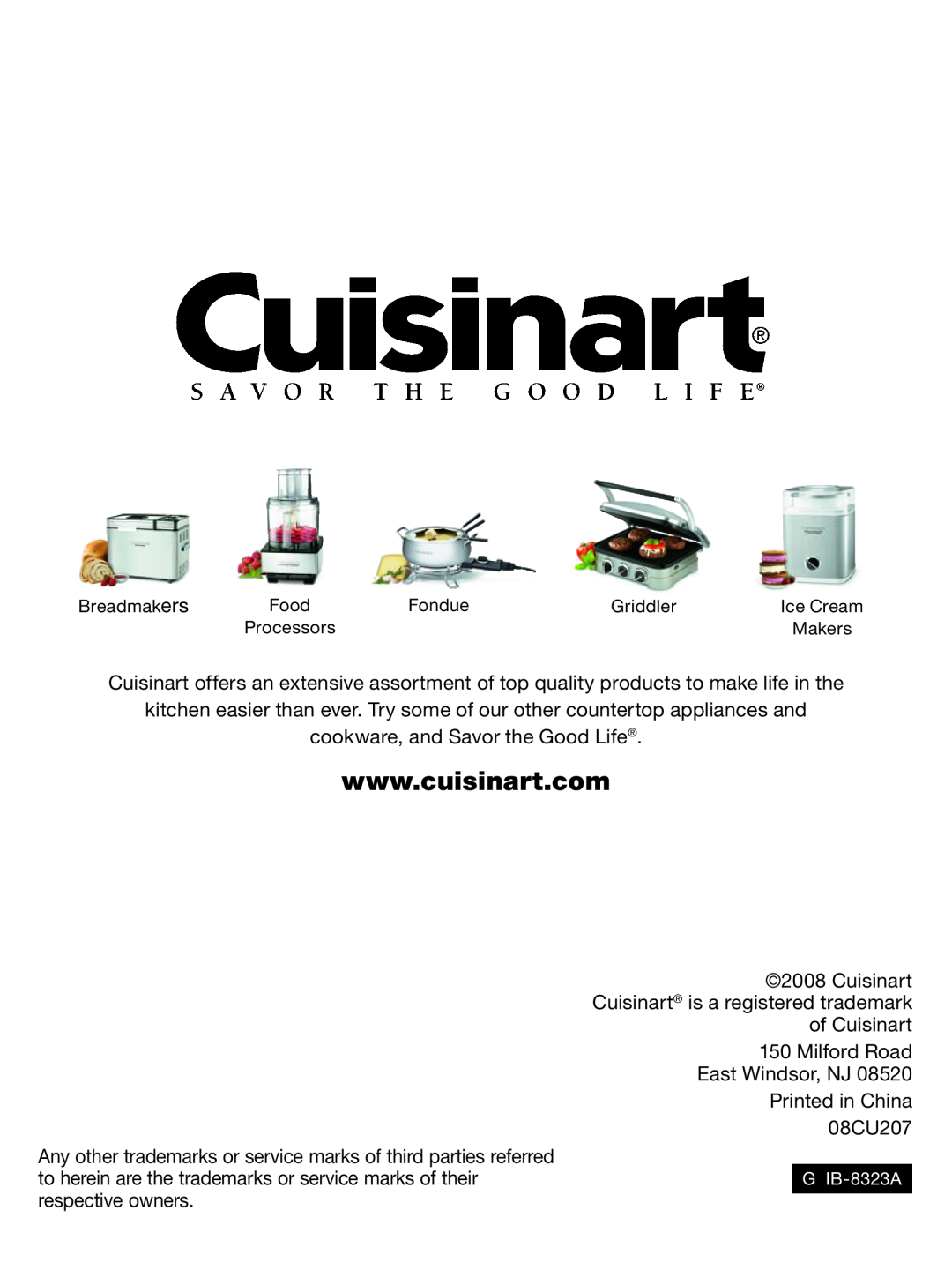 Cuisinart CWC-800 manual cookware, and Savor the Good Life 