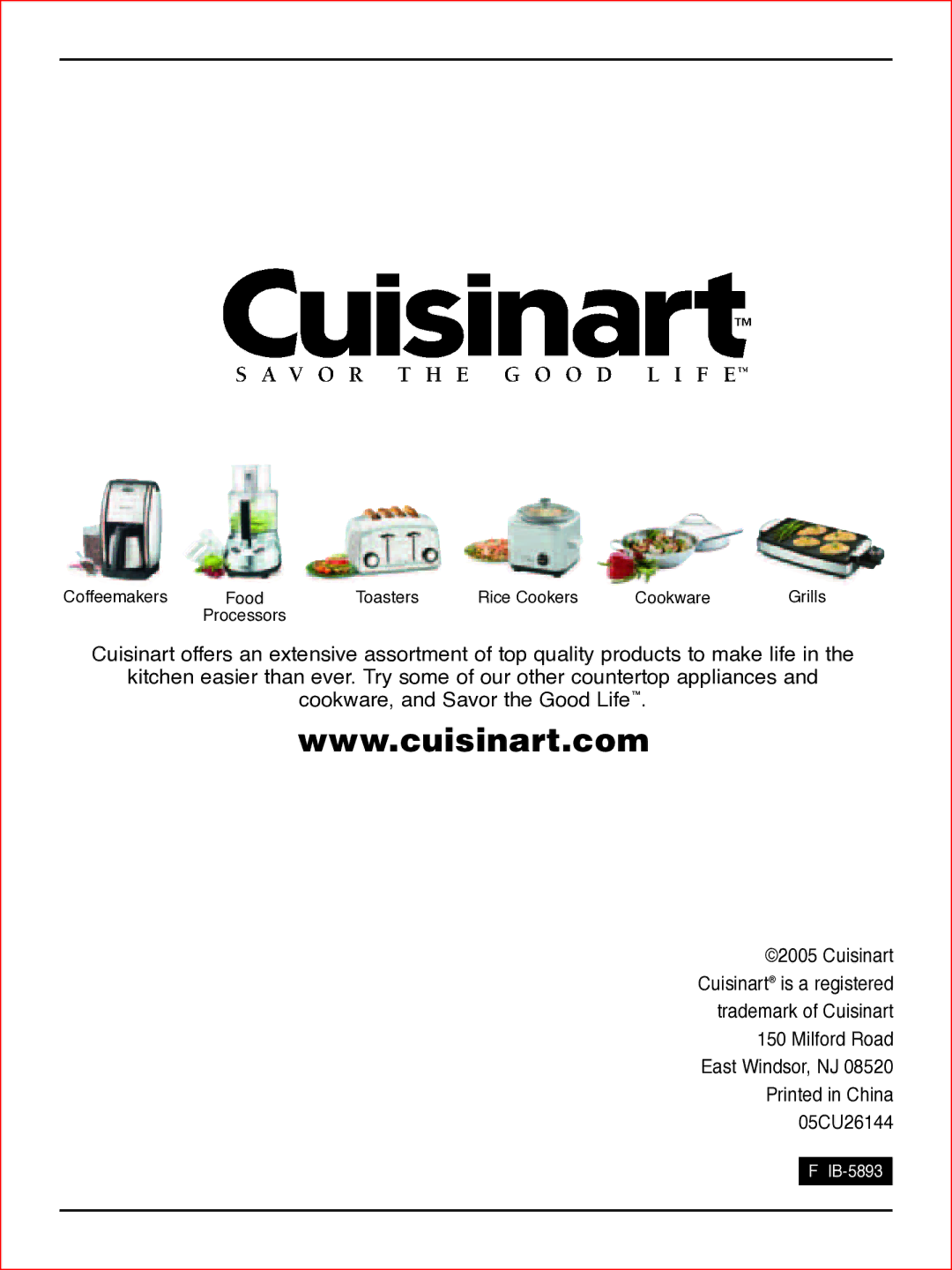 Cuisinart CWC-900C manual IB-5893 