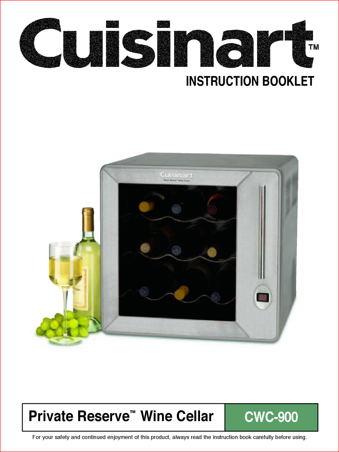 Cuisinart CWC-900C manual Private Reserve Wine Cellar, Instruction Booklet 