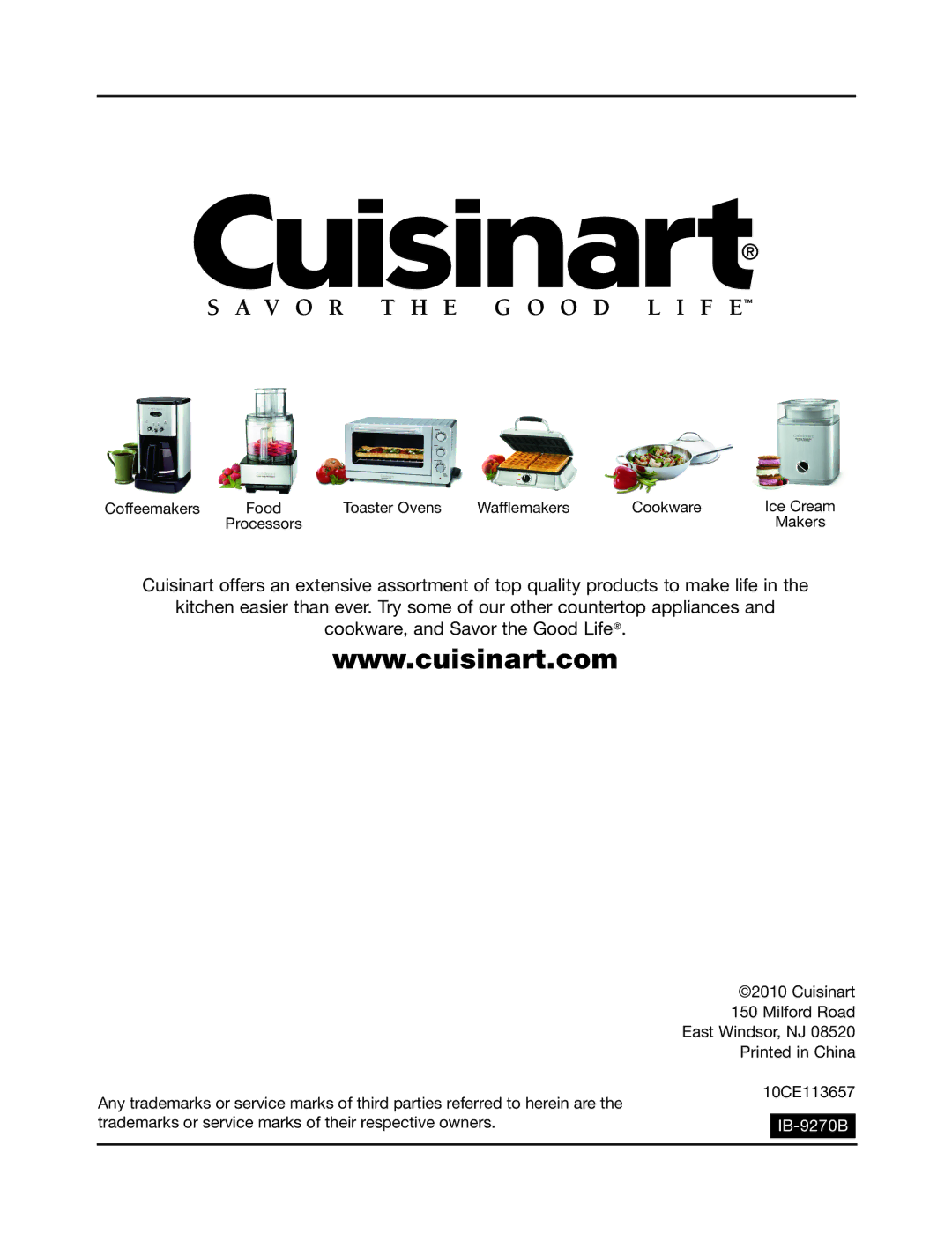 Cuisinart CWT-240 manual IB-9270B 