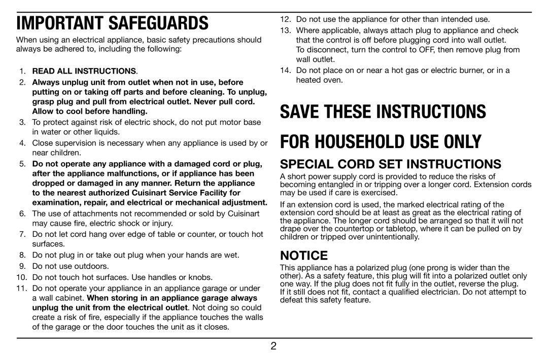 Cuisinart Cuisinart Electronic Yogurt Maker with Automatic Cooling Important Safeguards, Special Cord SET Instructions 